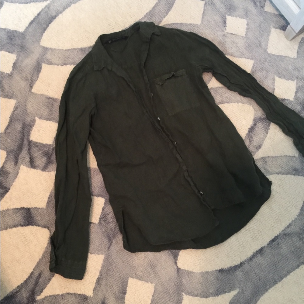 Army green button up shirt